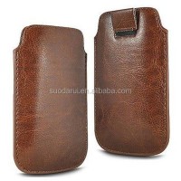 Pull Out Tab Pouch Leather Case For Cell Phone Custom Size